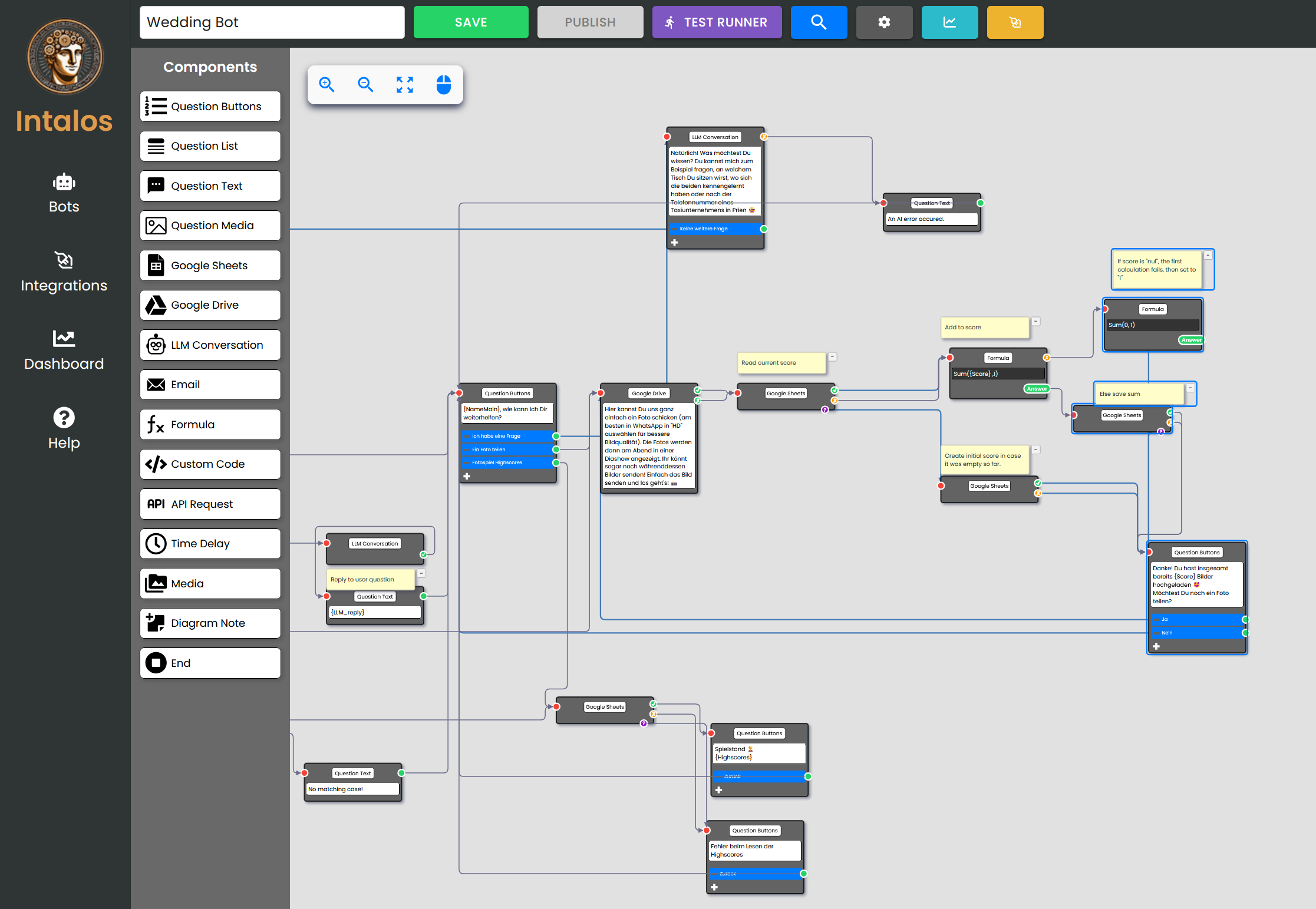 The wedding bot, assembled visually in the Intalos editor
