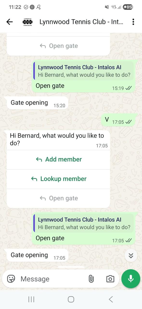 WhatsApp chat opening the gate